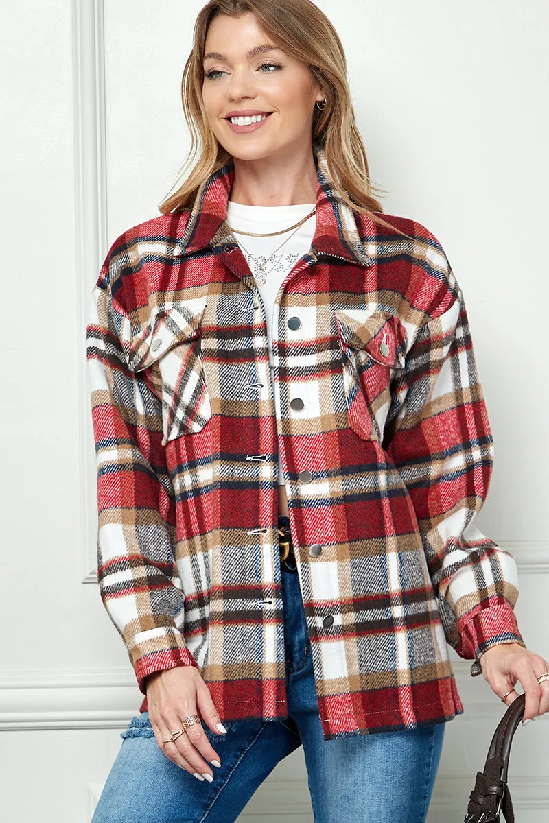 Casual long sleeve plaid shacket