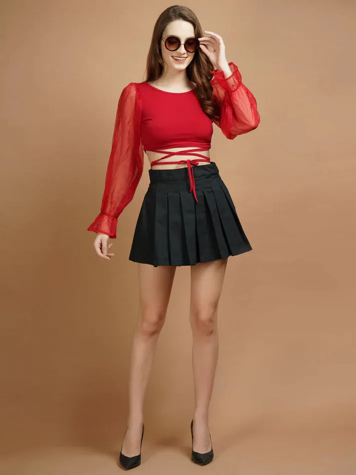 Casual White Organza Lycra Tie Top