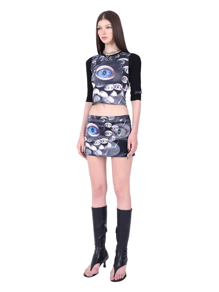 Cat-Eyes Horror Nichi Tight A-Line Mini-Skirt