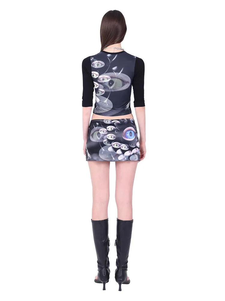 Cat-Eyes Horror Nichi Tight A-Line Mini-Skirt