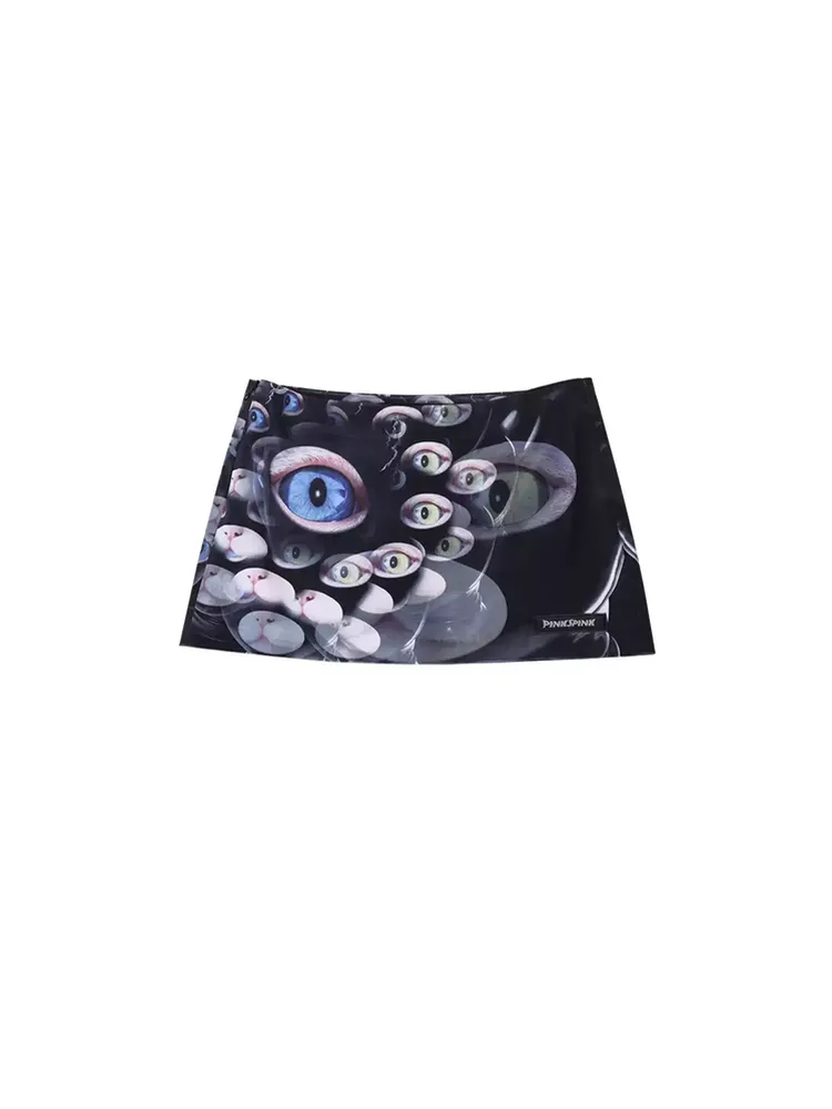 Cat-Eyes Horror Nichi Tight A-Line Mini-Skirt
