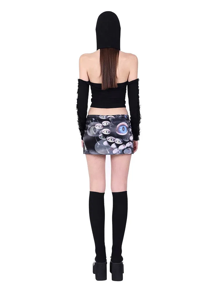 Cat-Eyes Horror Nichi Tight A-Line Mini-Skirt