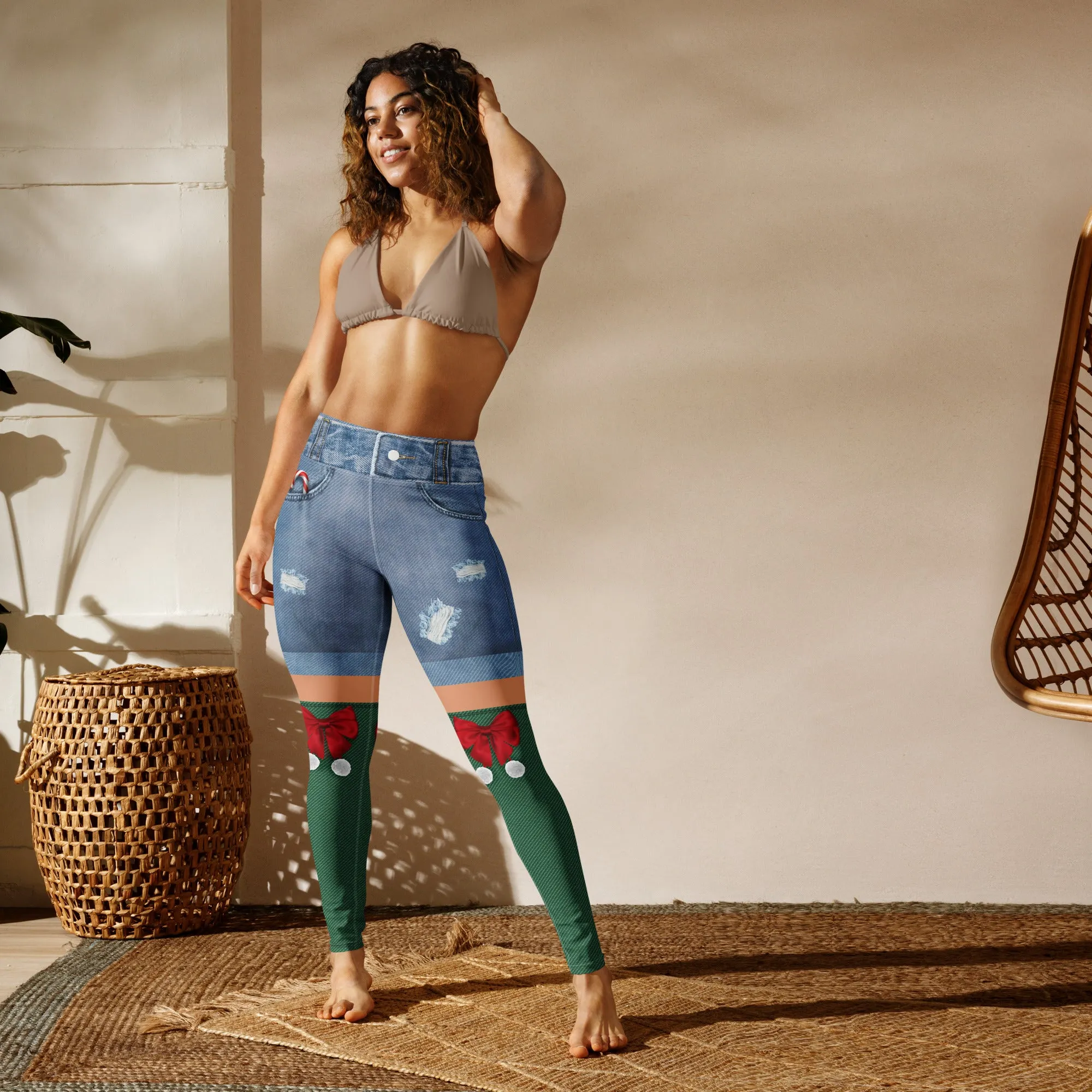Christmas Denim Shorts Yoga Leggings