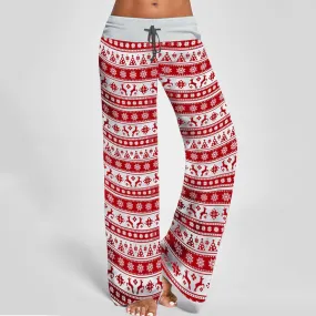 Christmas Wide Leg Loose Print Low Waist Pants
