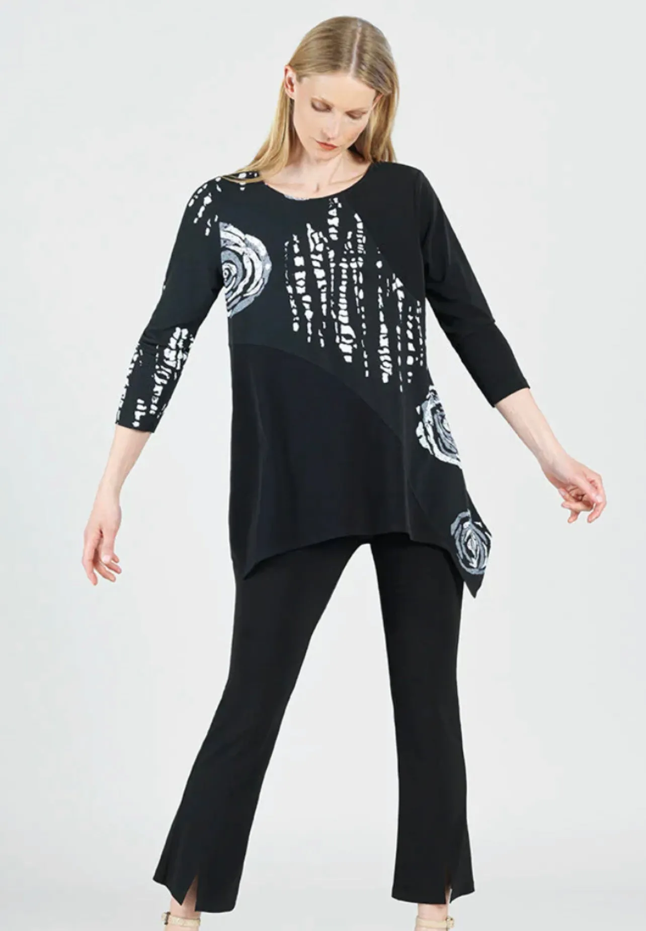 CLARA SUNWOO TU122P Color Block Angle Flow Tunic - Rose Scatter