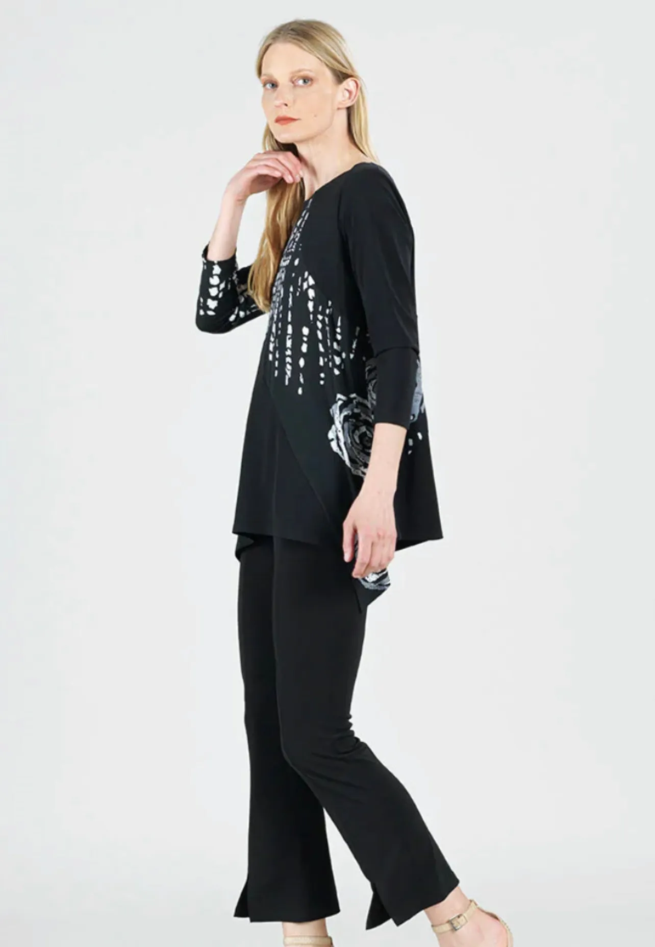CLARA SUNWOO TU122P Color Block Angle Flow Tunic - Rose Scatter
