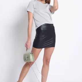Coated knit mini skirt