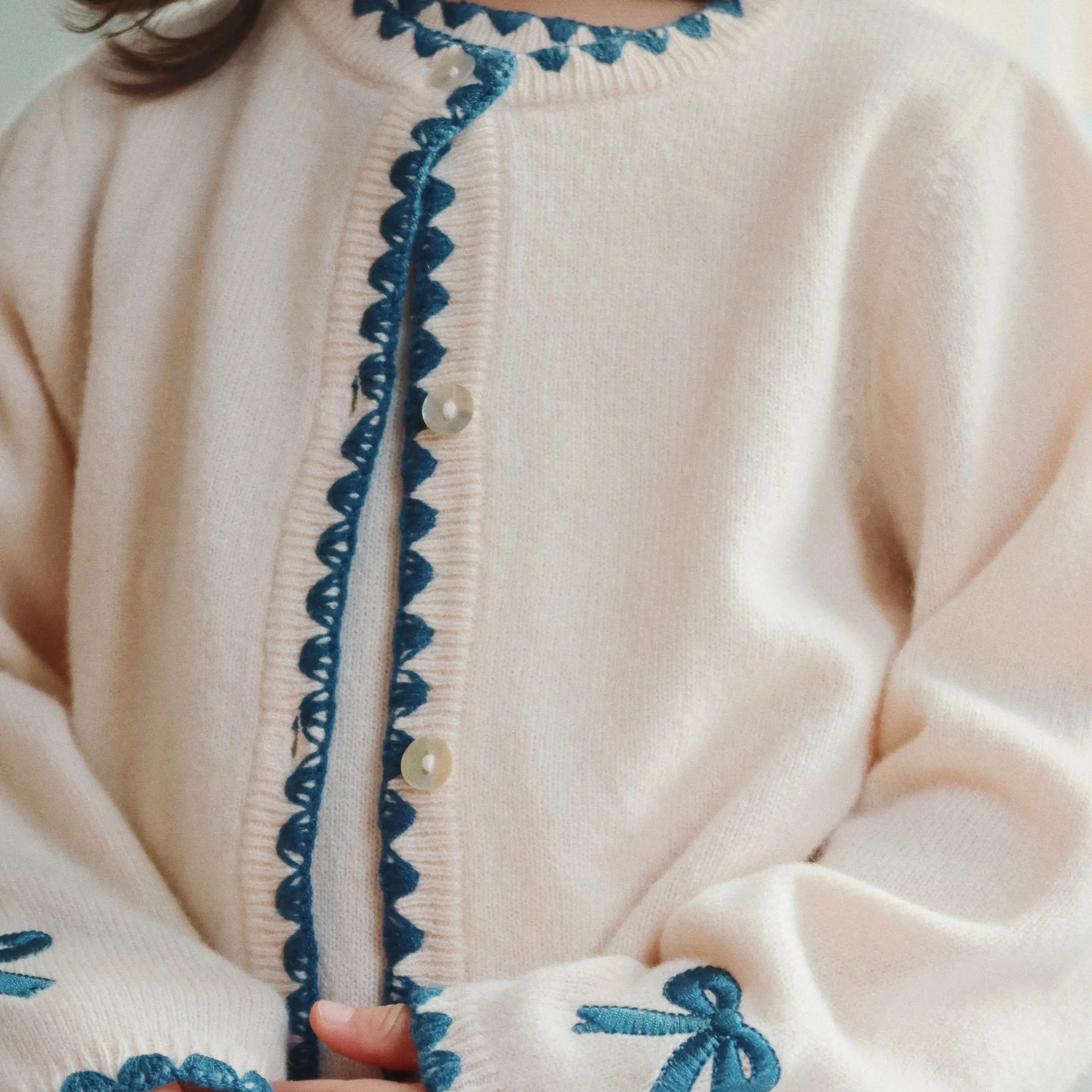 Collette Embroidered Bow Knit Cardigan