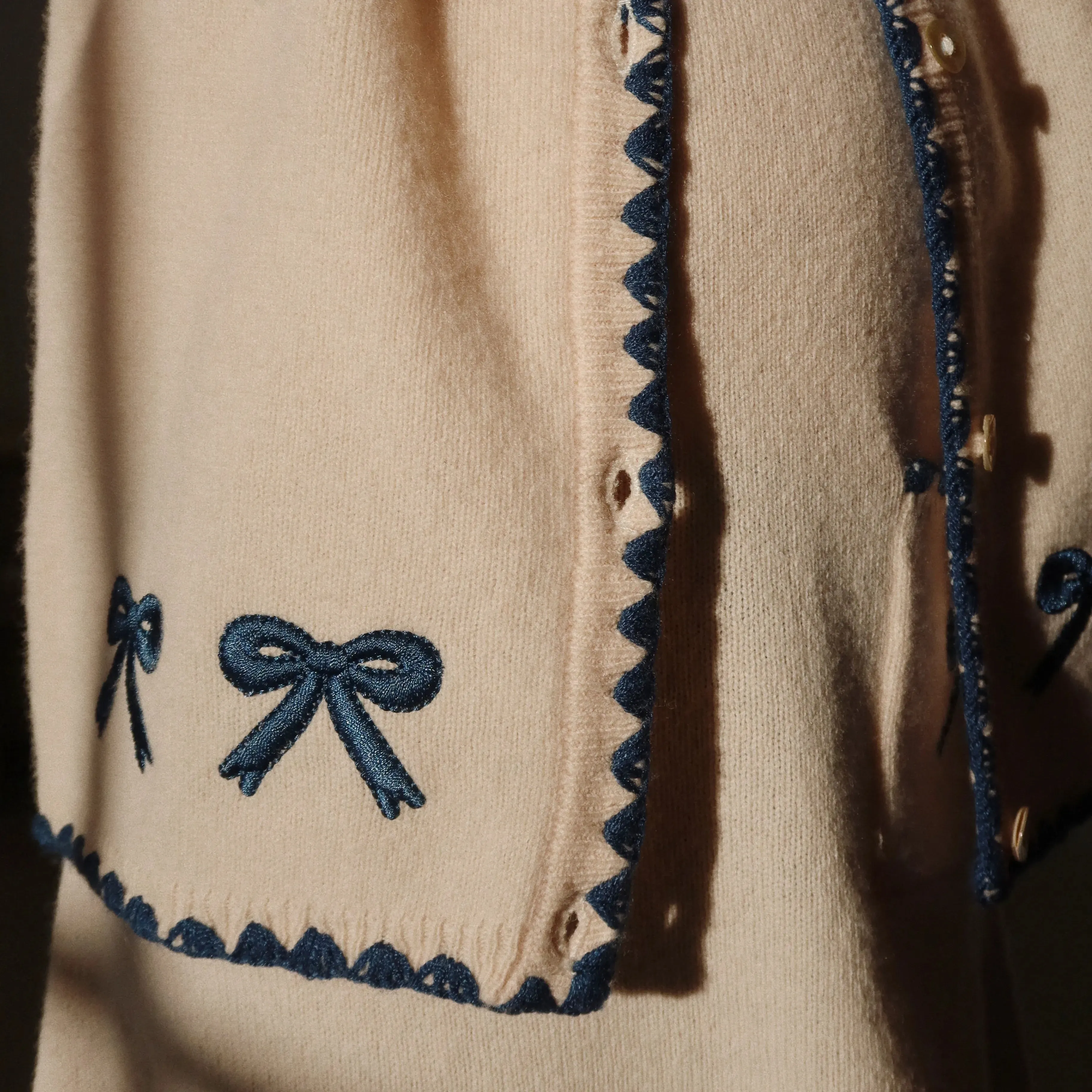Collette Embroidered Bow Knit Cardigan