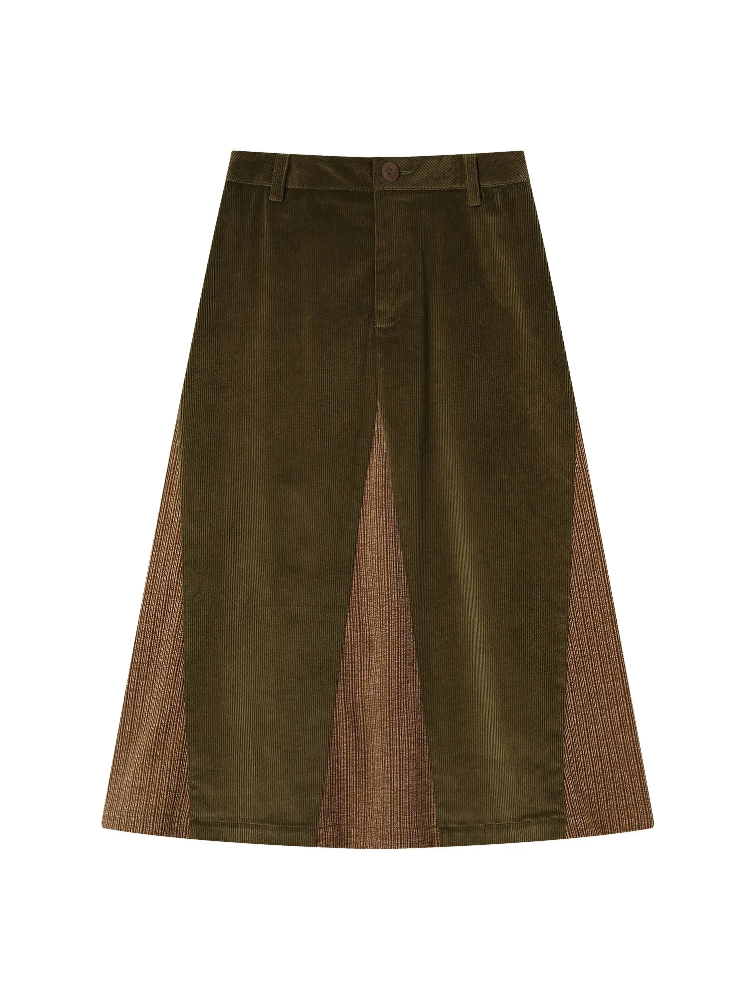 Corduroy Patchwork Flare Retro Simpe Long-Skirt