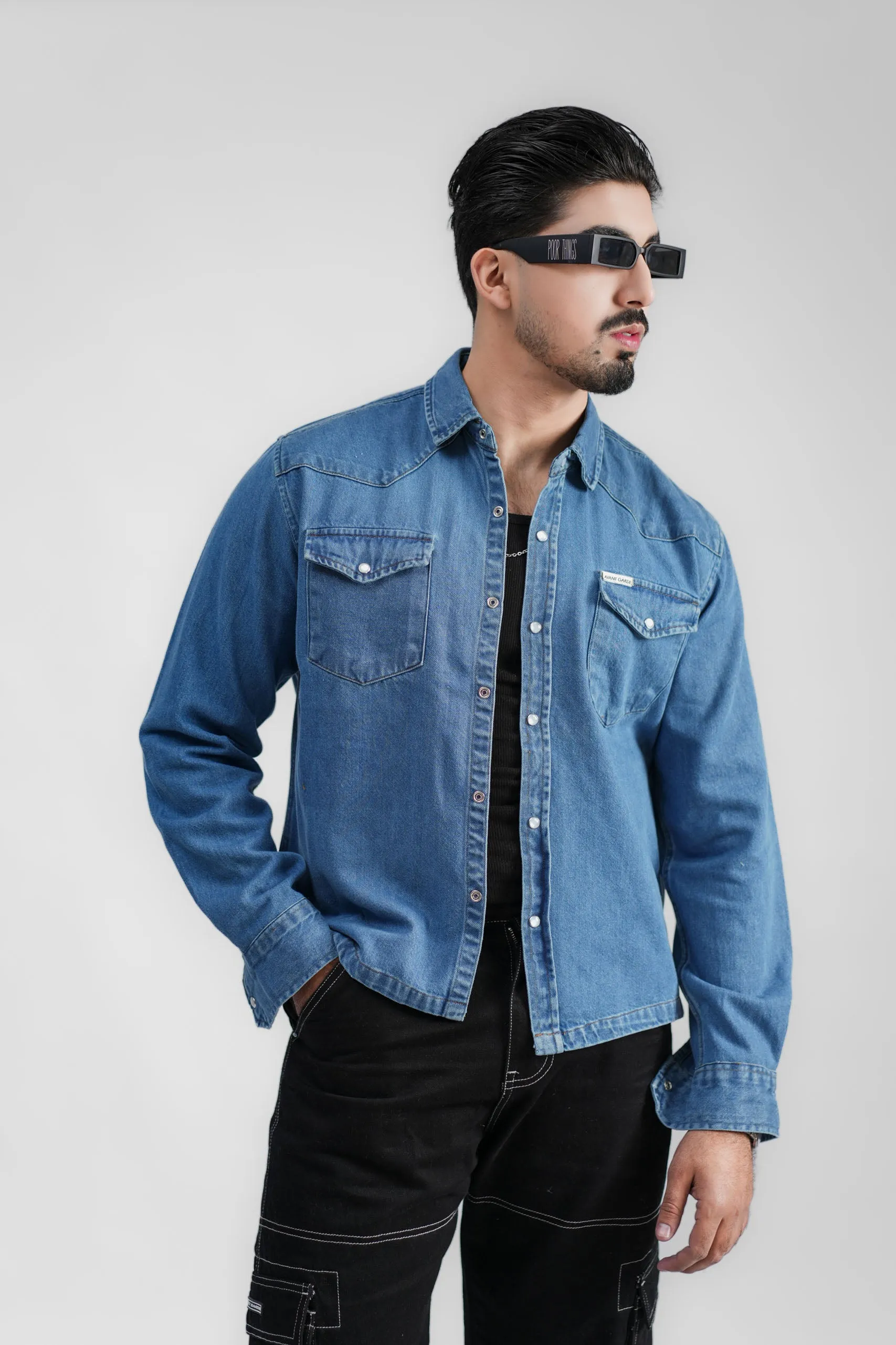 Cropped Denim Shirt DP Blue (DS04)