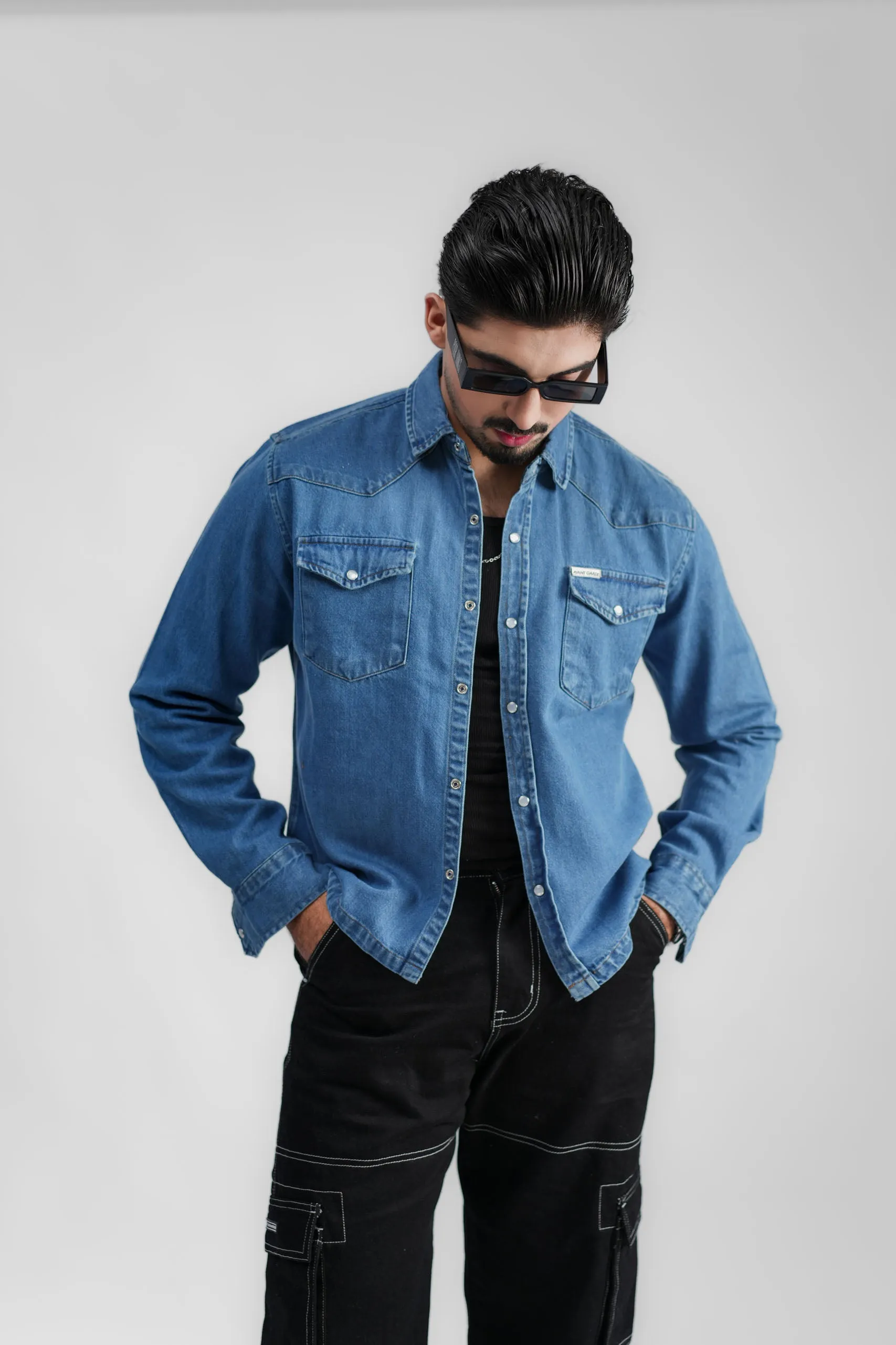 Cropped Denim Shirt DP Blue (DS04)