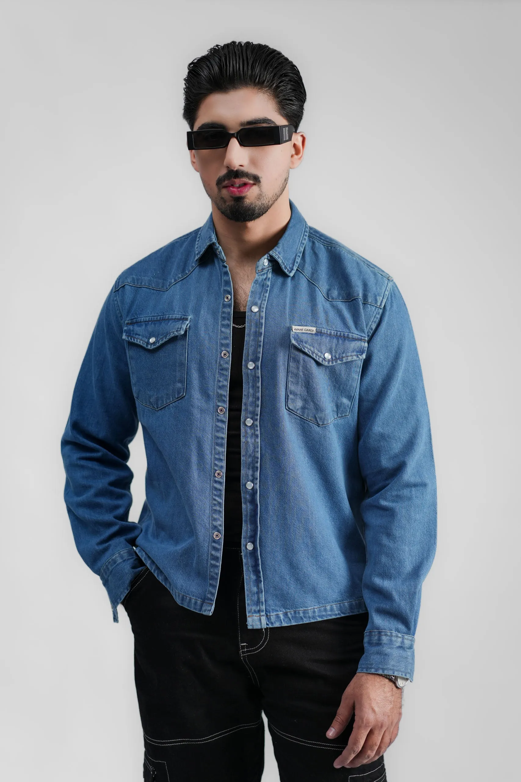 Cropped Denim Shirt DP Blue (DS04)