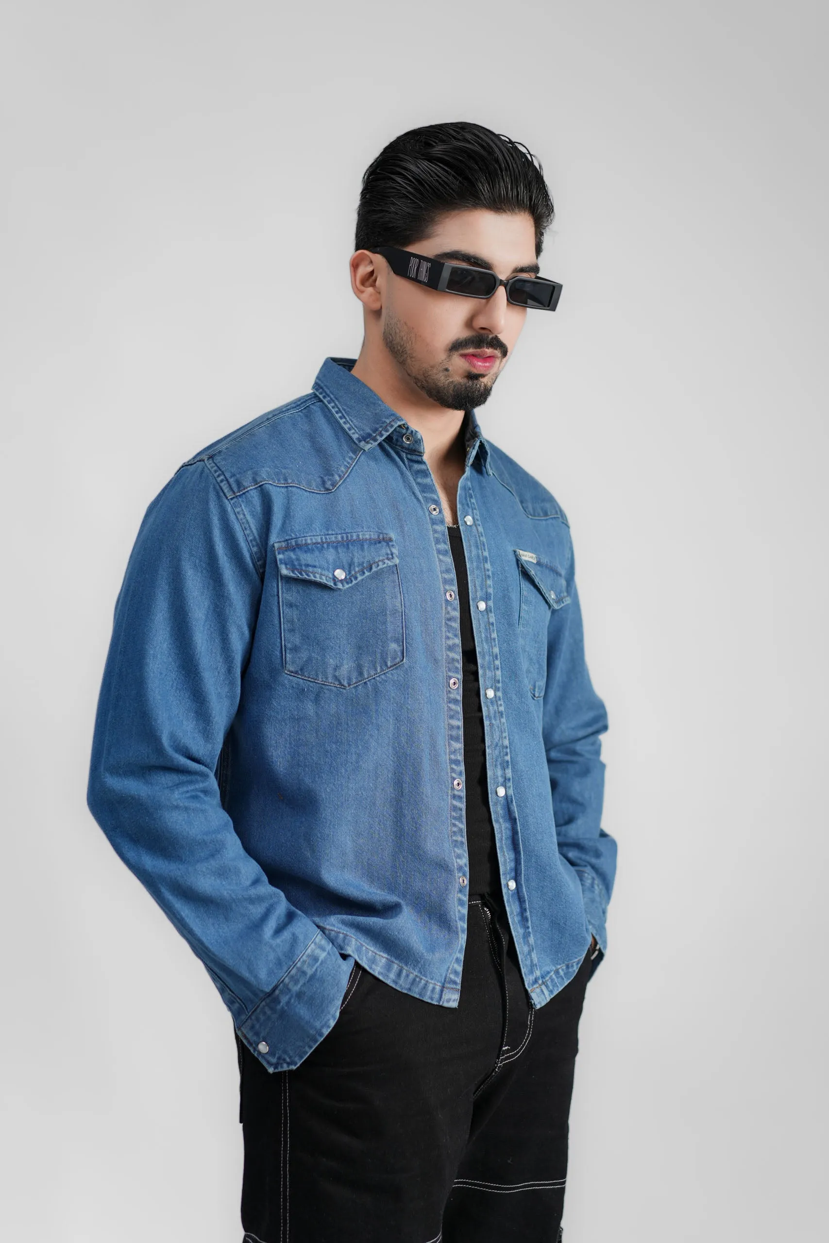 Cropped Denim Shirt DP Blue (DS04)