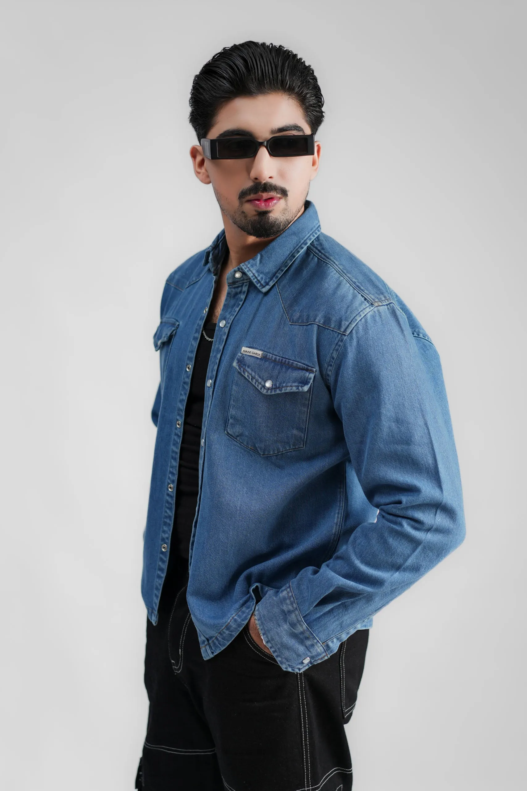 Cropped Denim Shirt DP Blue (DS04)