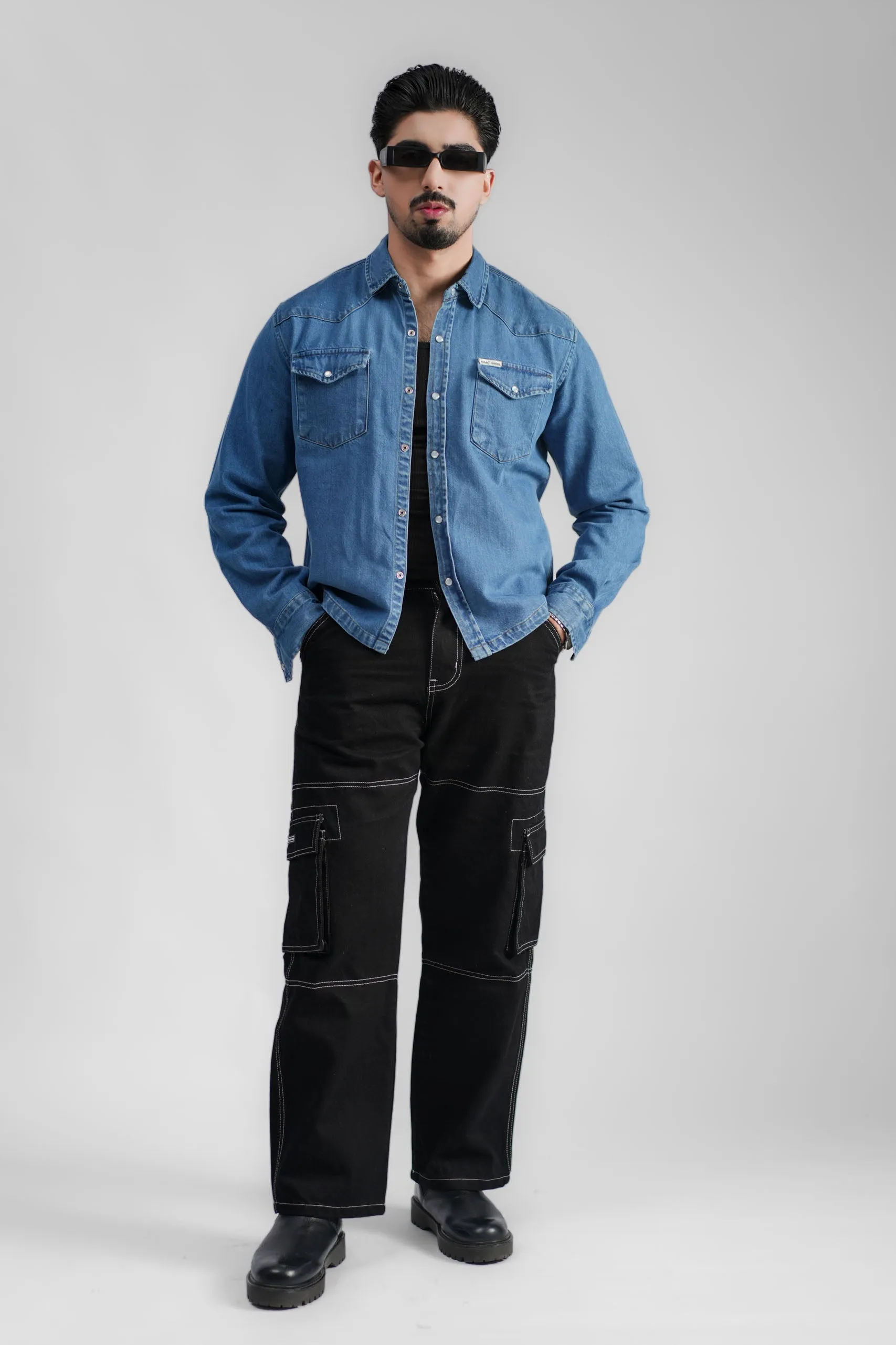 Cropped Denim Shirt DP Blue (DS04)