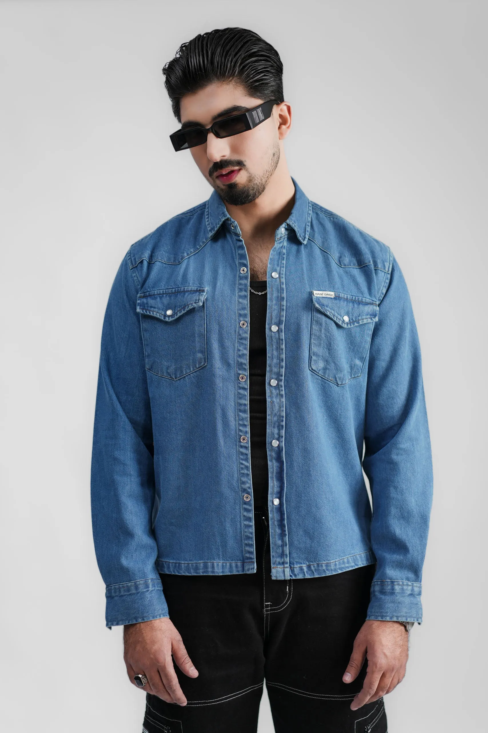 Cropped Denim Shirt DP Blue (DS04)