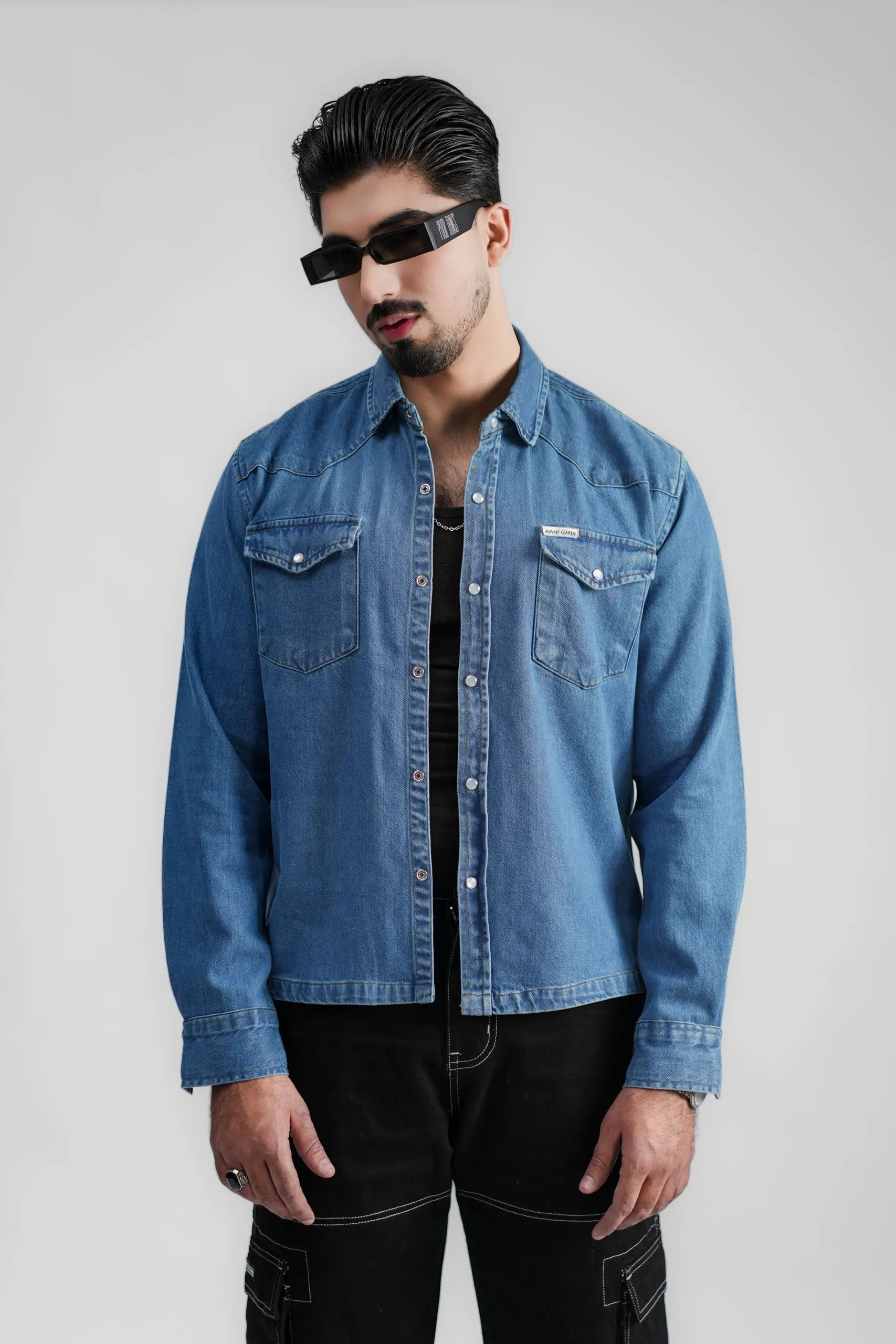 Cropped Denim Shirt DP Blue (DS04)