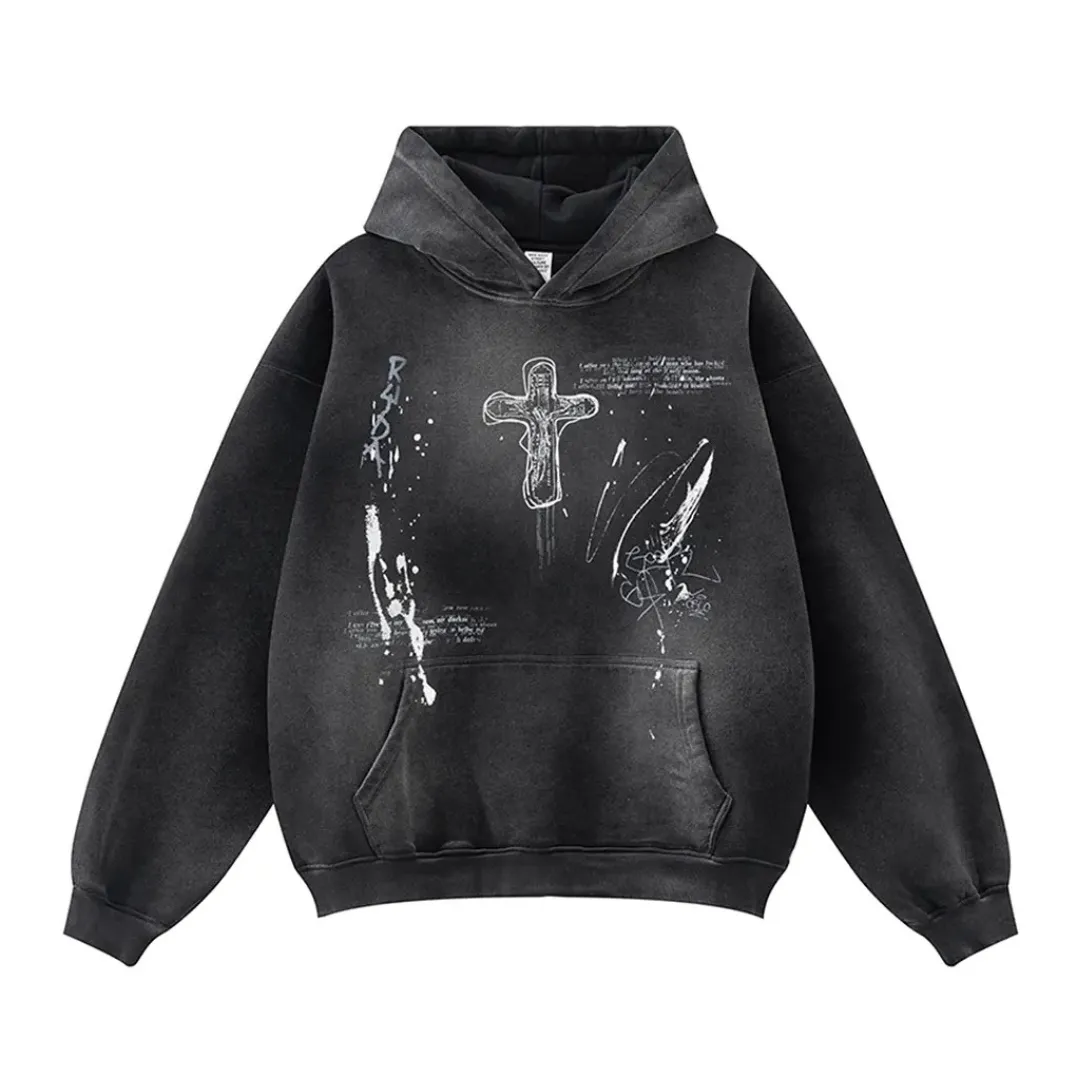 Cross Wave Oversized Graphic Hoodie