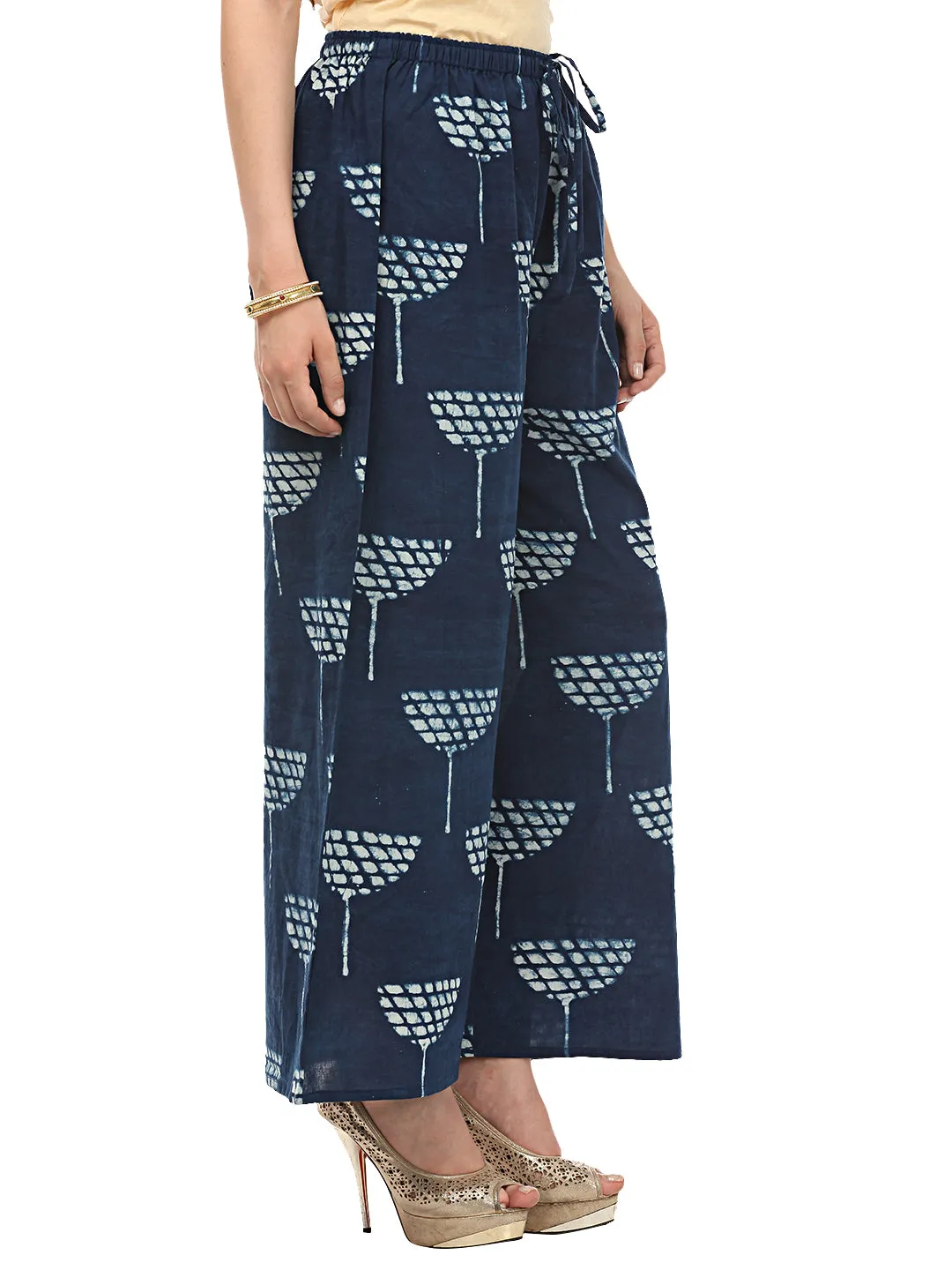 Darzaania Handblock Print Indigo Cotton Palazzo