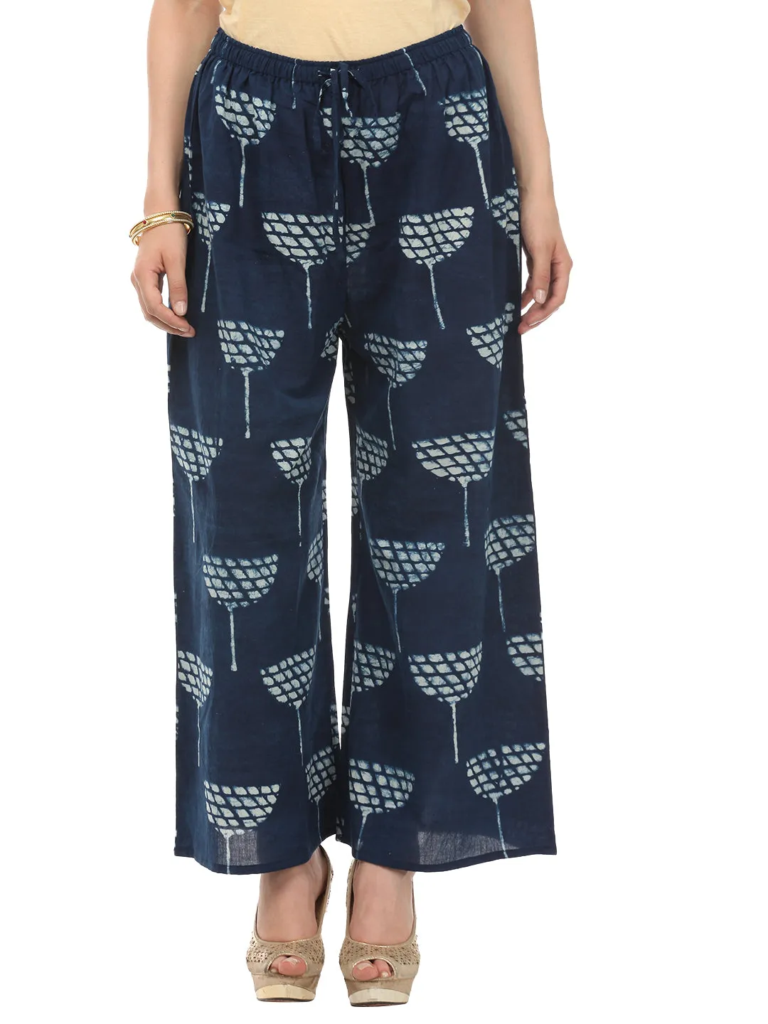 Darzaania Handblock Print Indigo Cotton Palazzo