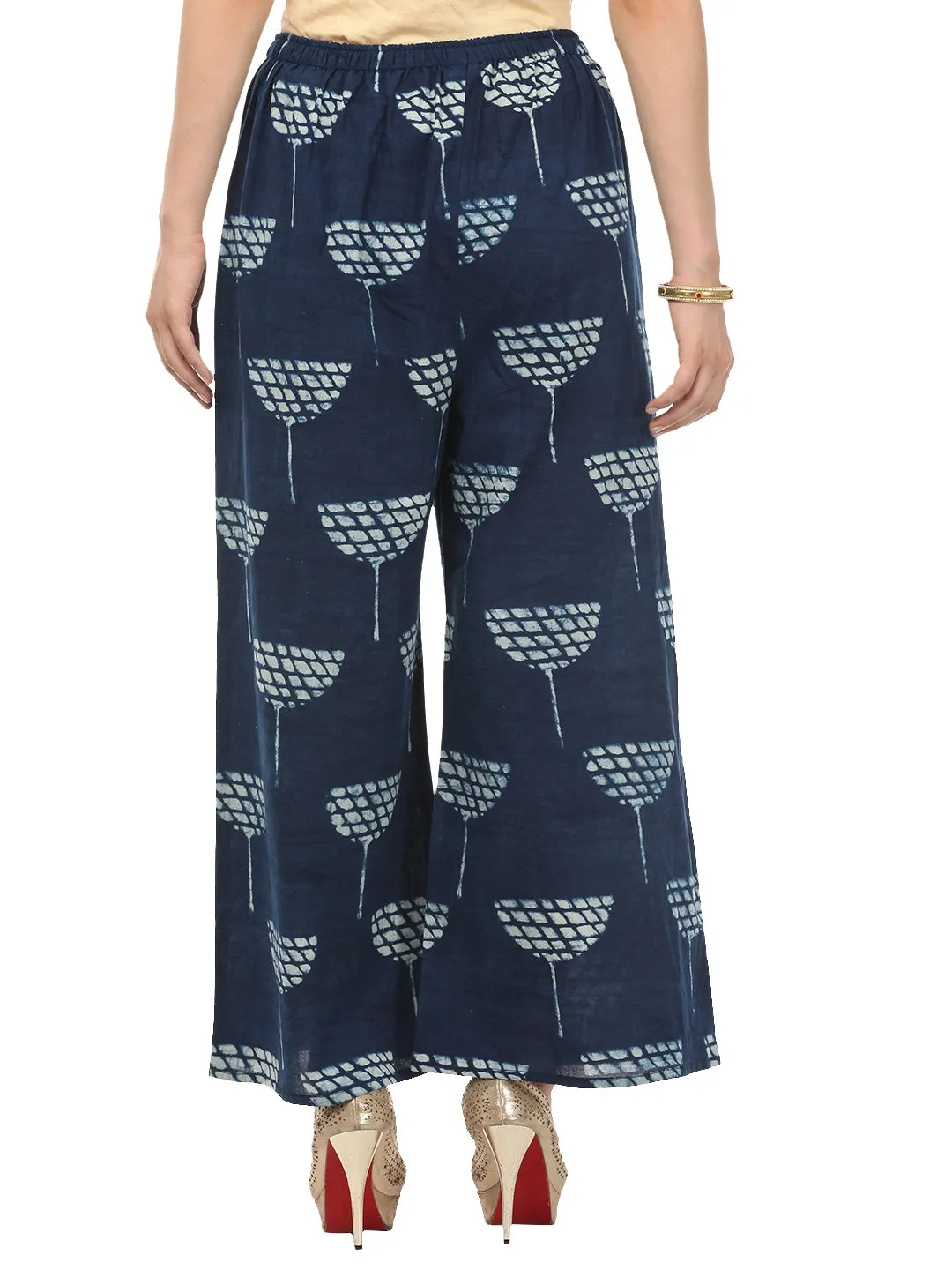 Darzaania Handblock Print Indigo Cotton Palazzo