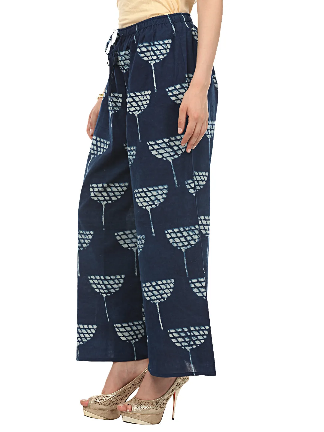 Darzaania Handblock Print Indigo Cotton Palazzo