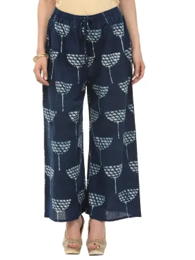 Darzaania Handblock Print Indigo Cotton Palazzo