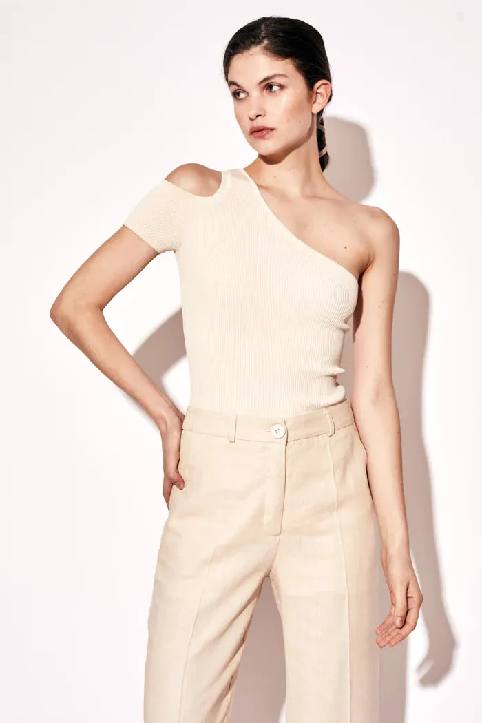 Deluc Natural Wezen Ribbed Knit Off the Shoulder Top