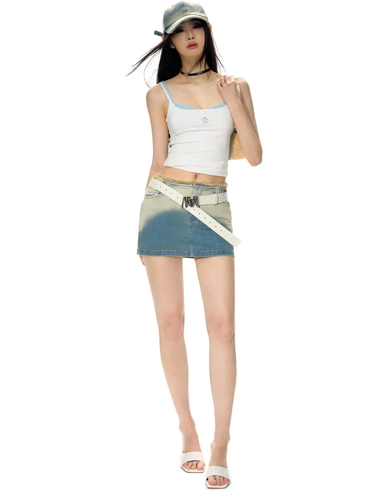 Denim Tight Gradation Nichi Nicni Mini-Skirt
