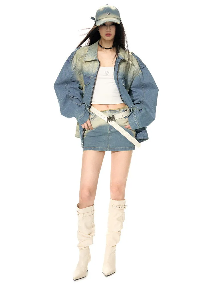 Denim Tight Gradation Nichi Nicni Mini-Skirt