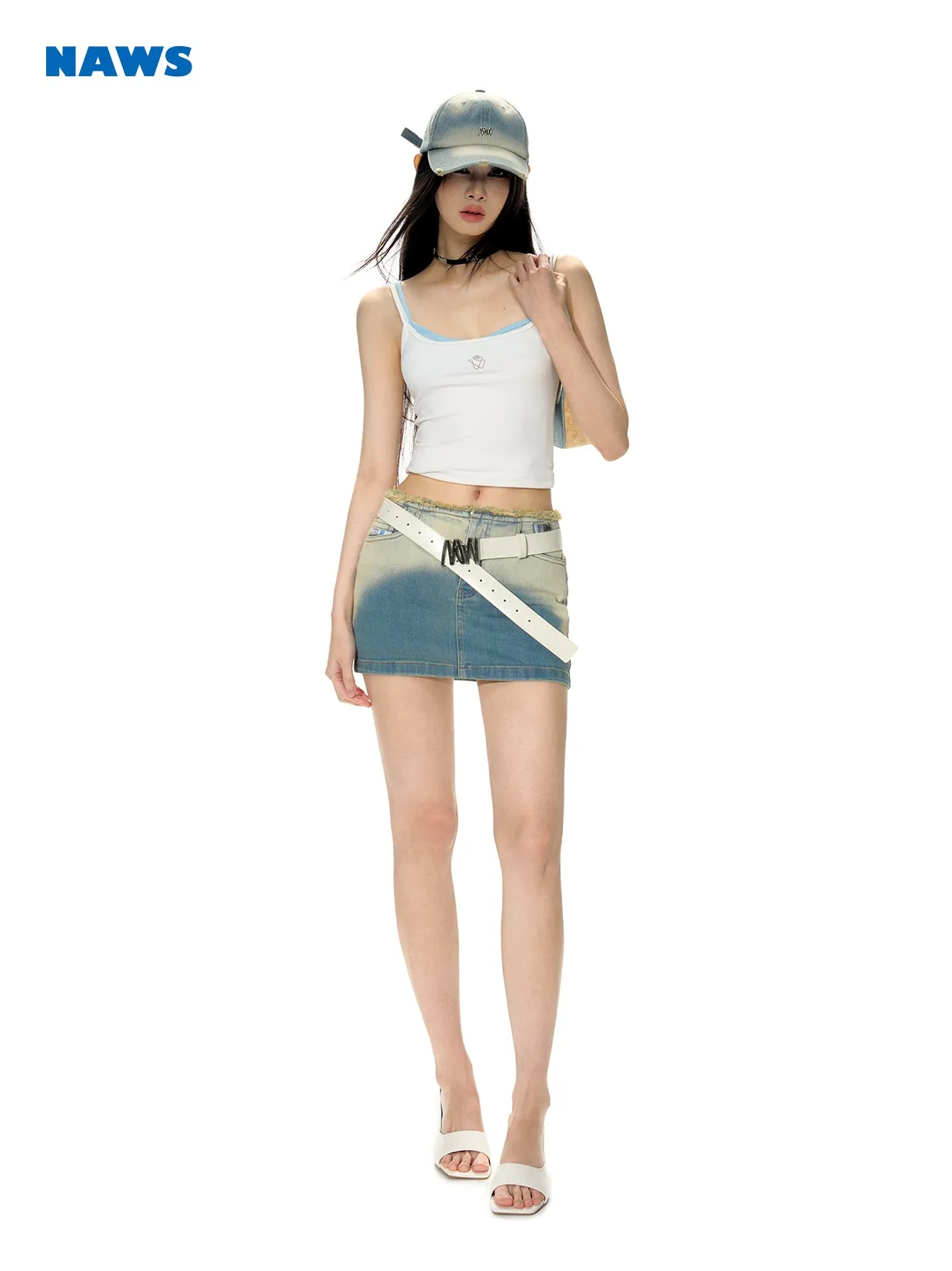 Denim Tight Gradation Nichi Nicni Mini-Skirt