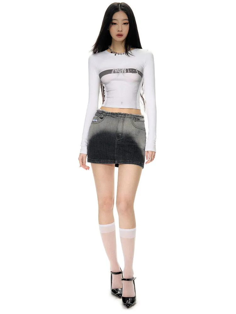 Denim Tight Gradation Nichi Nicni Mini-Skirt