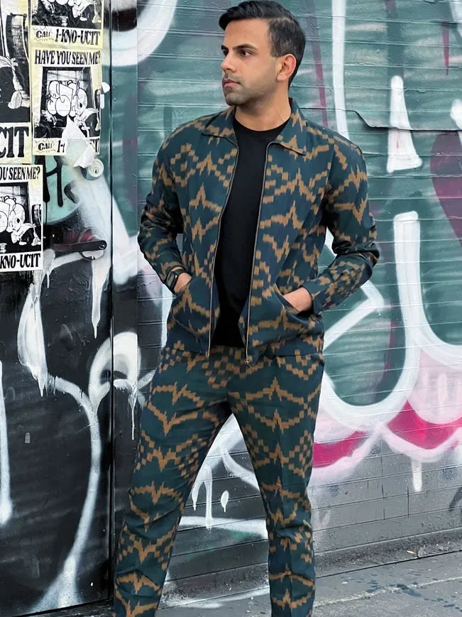 Disturbia - Teal Blue Slim Fit Handwoven Ikat Pants