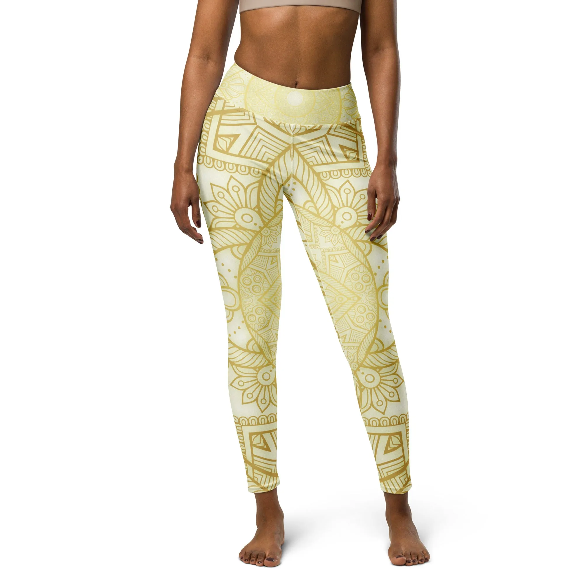 Elegant Gold Geometric Yoga Leggings, lioness-love