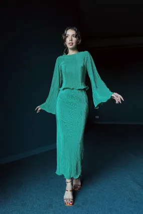 ELS Pleated Blouse and Skirt Set - Emerald - Algeciras