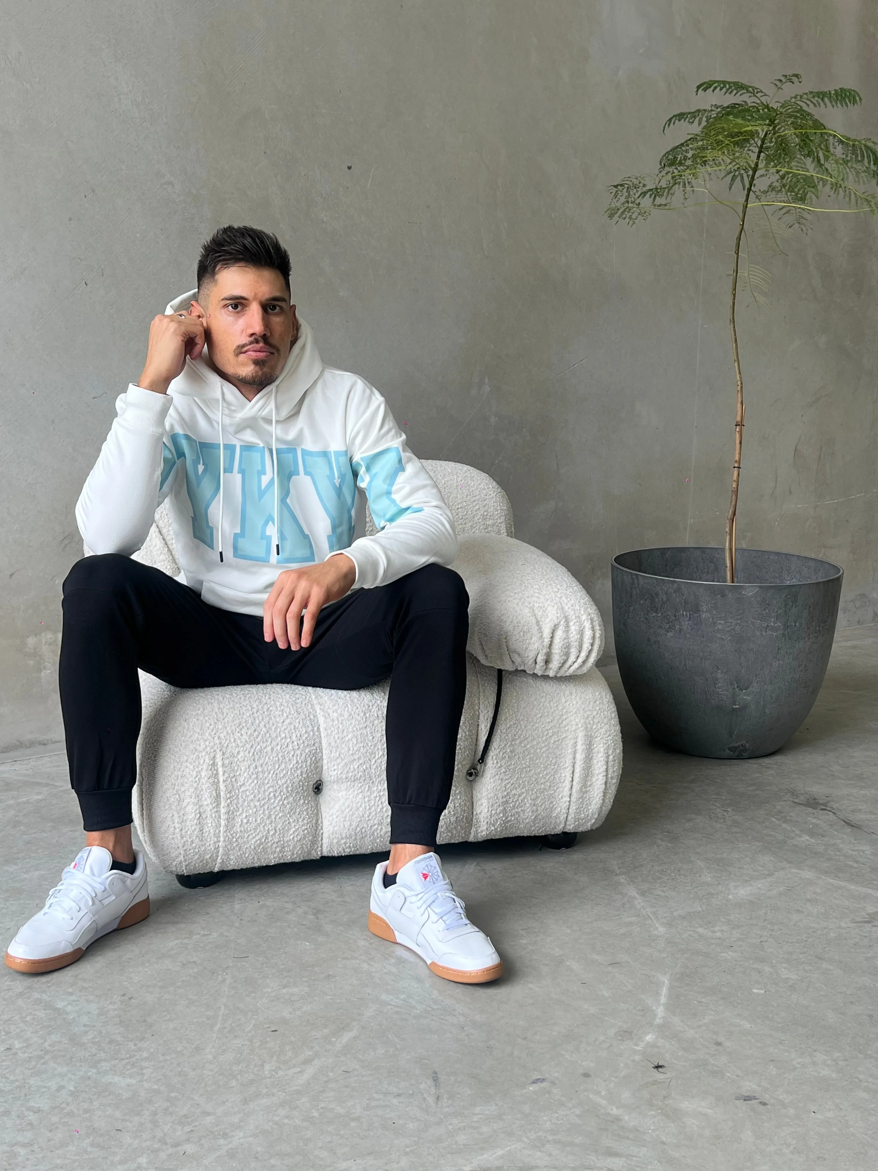 Embellished Hoodie - Pure White/Glacier Blue