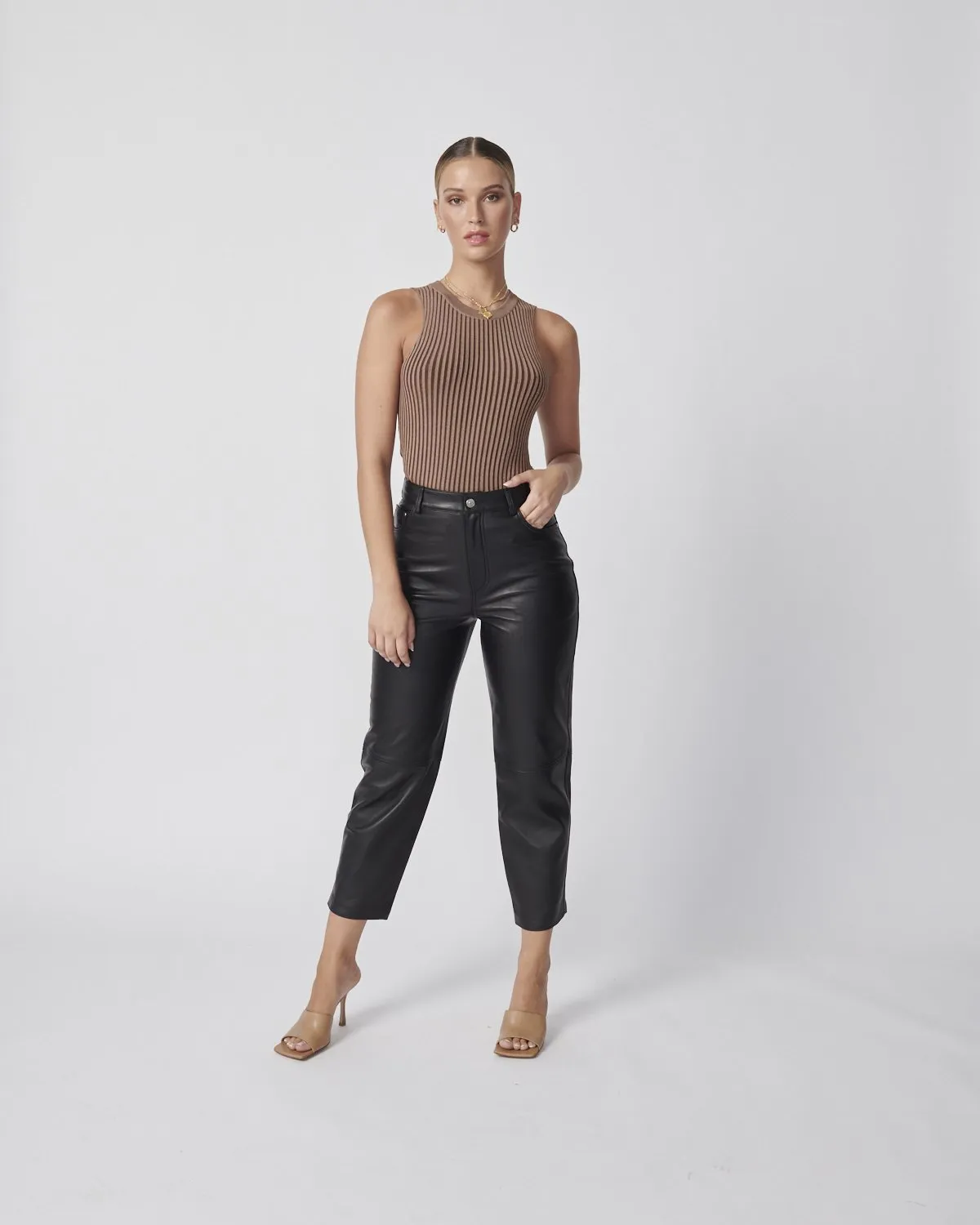 Ena Pelly Contrast Knit Tank - Tonal Tan