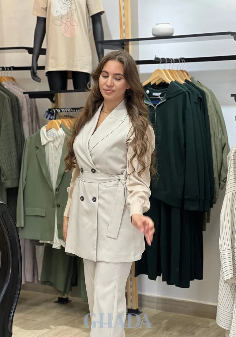 Ensemble gilet - pantalon en beige