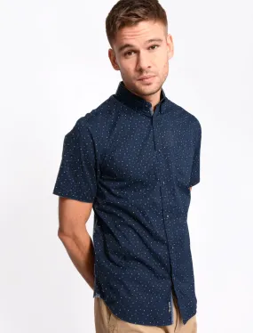 Fallbrook Triangle Print Short Sleeve Cotton Shirt In Navy - Tokyo Laundry