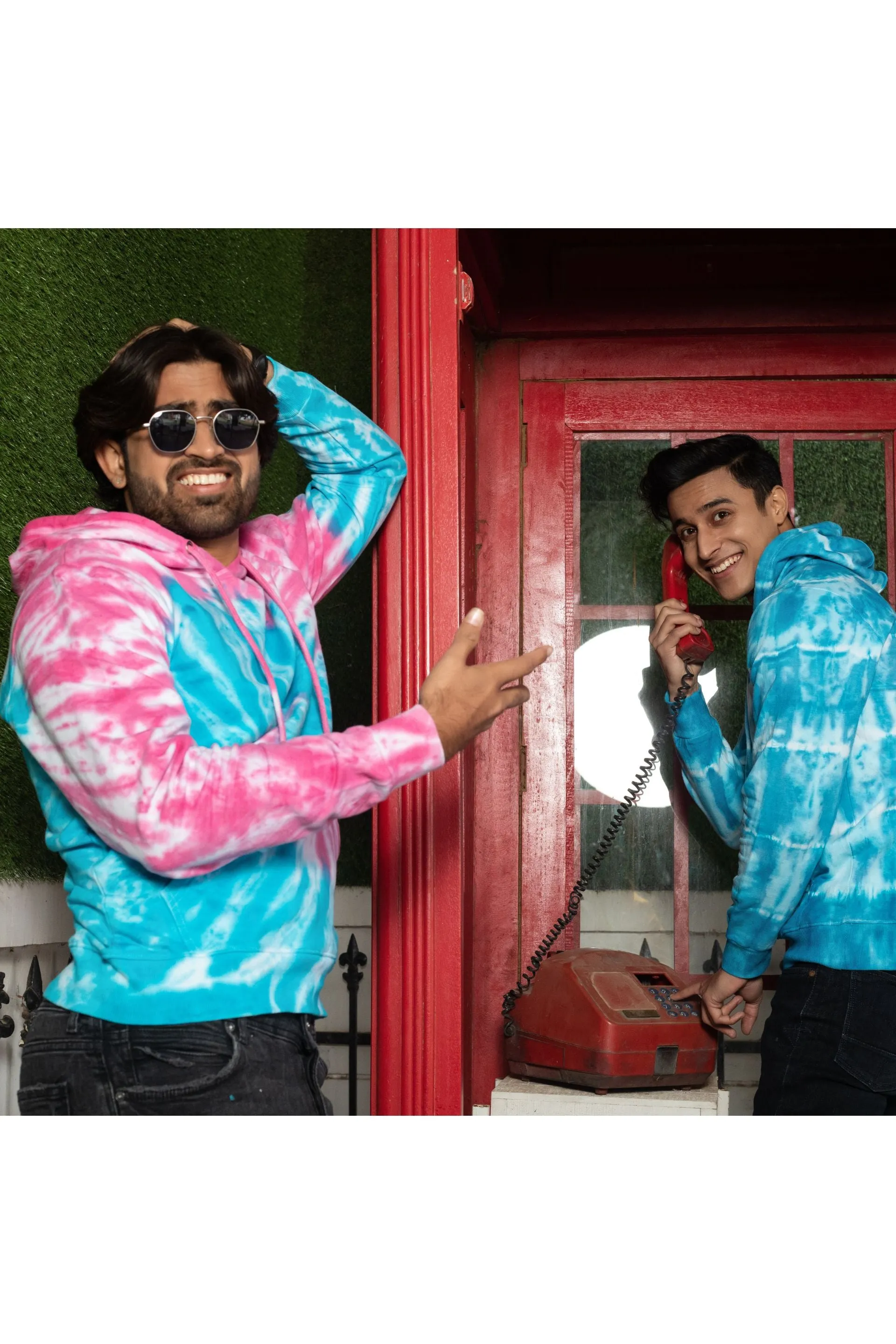 Firangi Yarn Super Soft Cotton Tie&Dye Blue and Pink Ombre Hoodie With Kangaroo Pockets