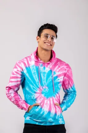 Firangi Yarn Super Soft Cotton Tie&Dye Blue and Pink Ombre Hoodie With Kangaroo Pockets