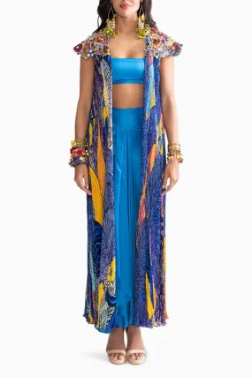 Floral Blue Cape with Sass Bustier and Sass Skirt
