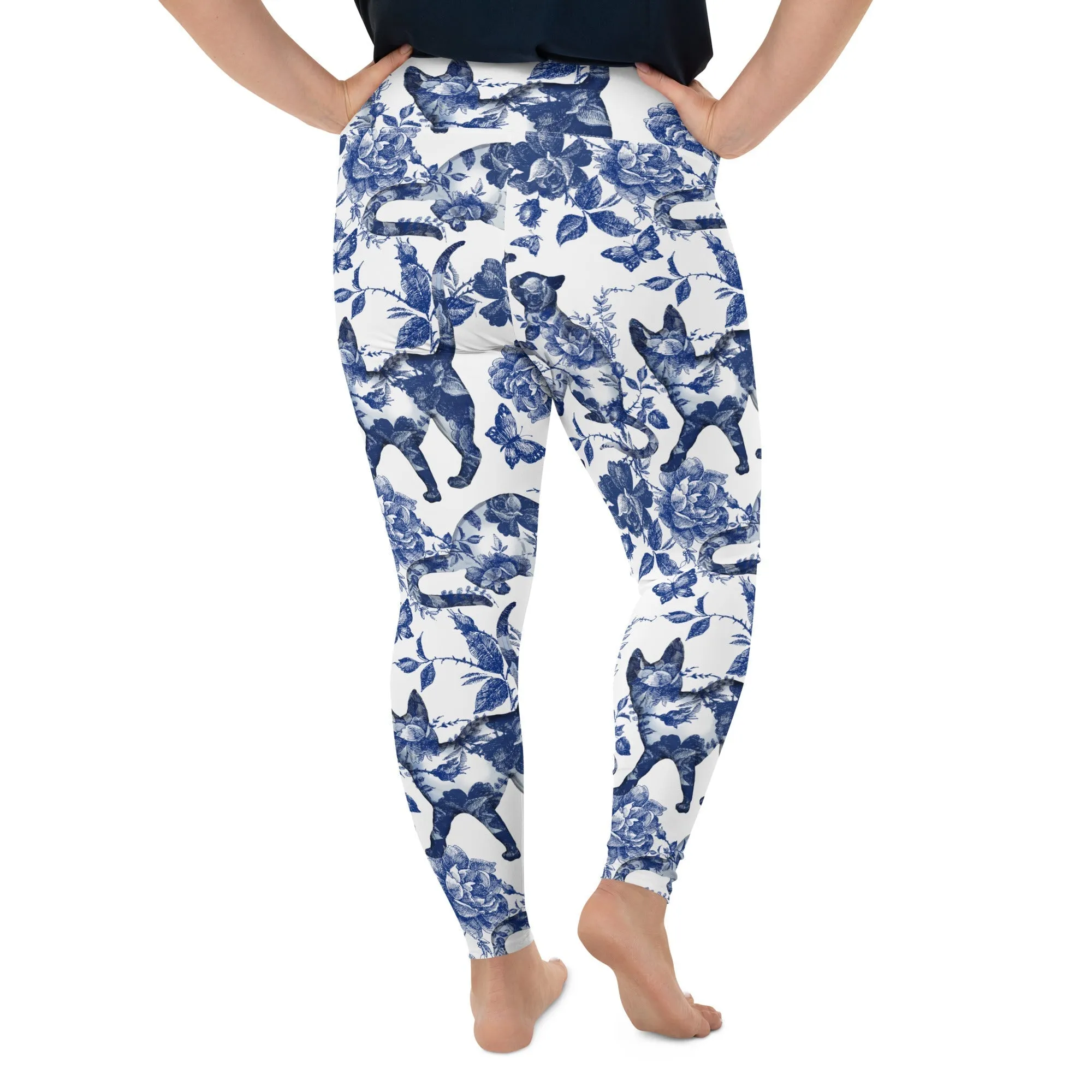 Floral Porcelain Cats Plus Size Leggings
