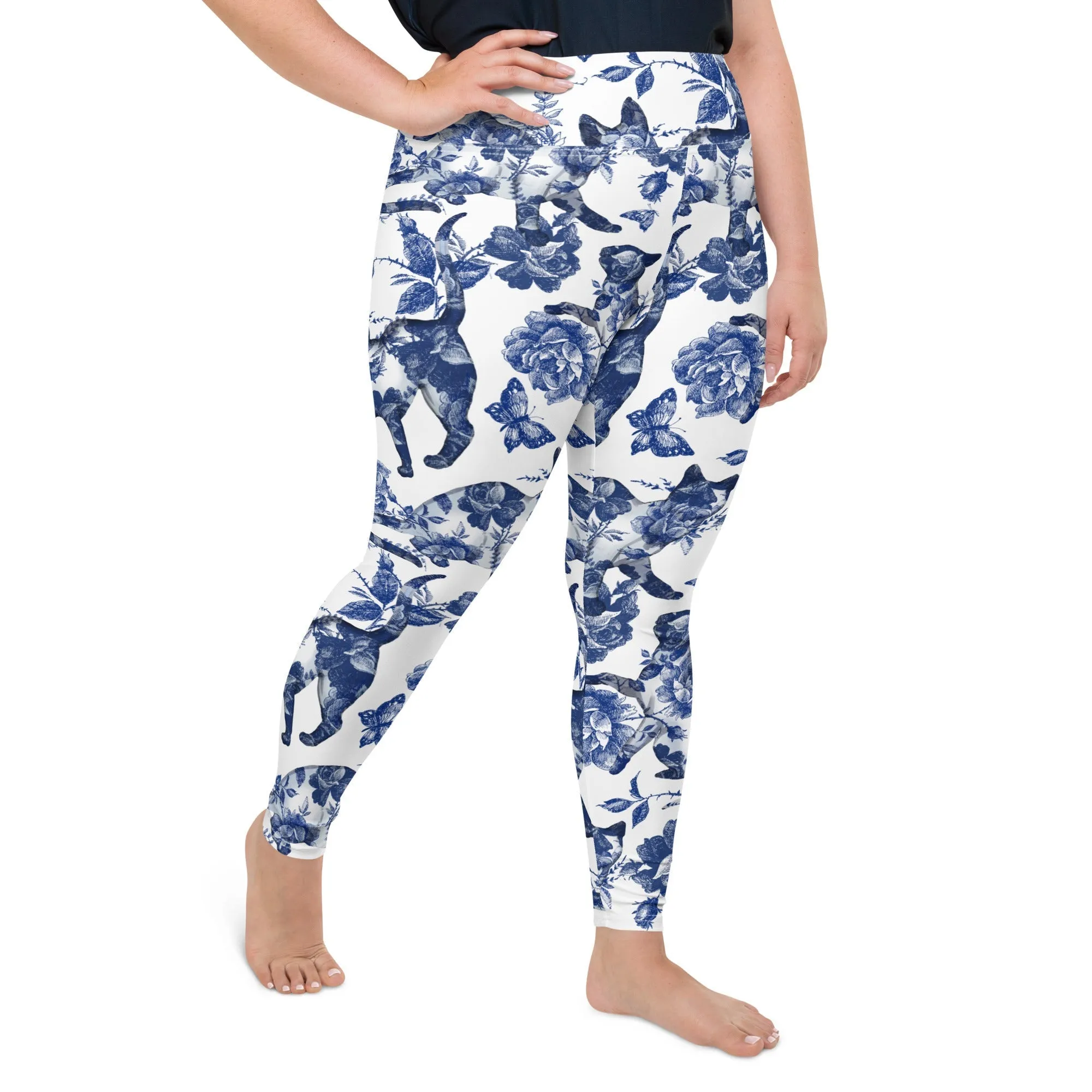 Floral Porcelain Cats Plus Size Leggings