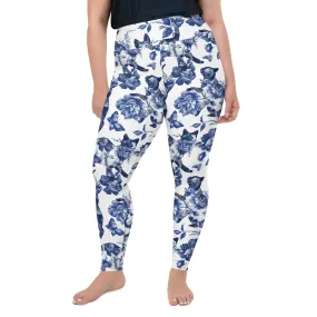 Floral Porcelain Cats Plus Size Leggings