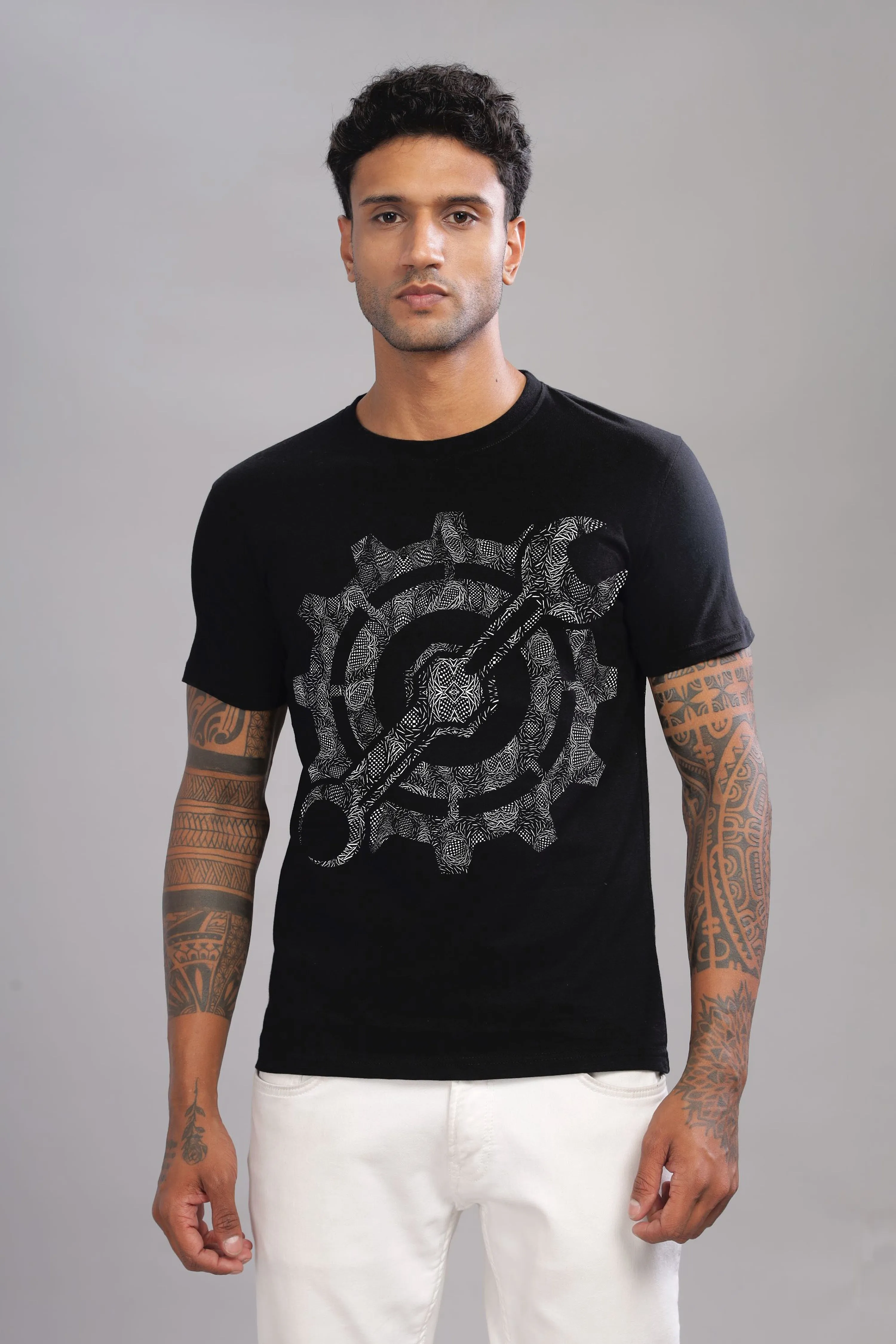 Gears and Graphite T-Shirt - 100% Cotton Crewneck Half Sleeve
