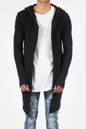 Gilet long capuche chiné noir 421CV