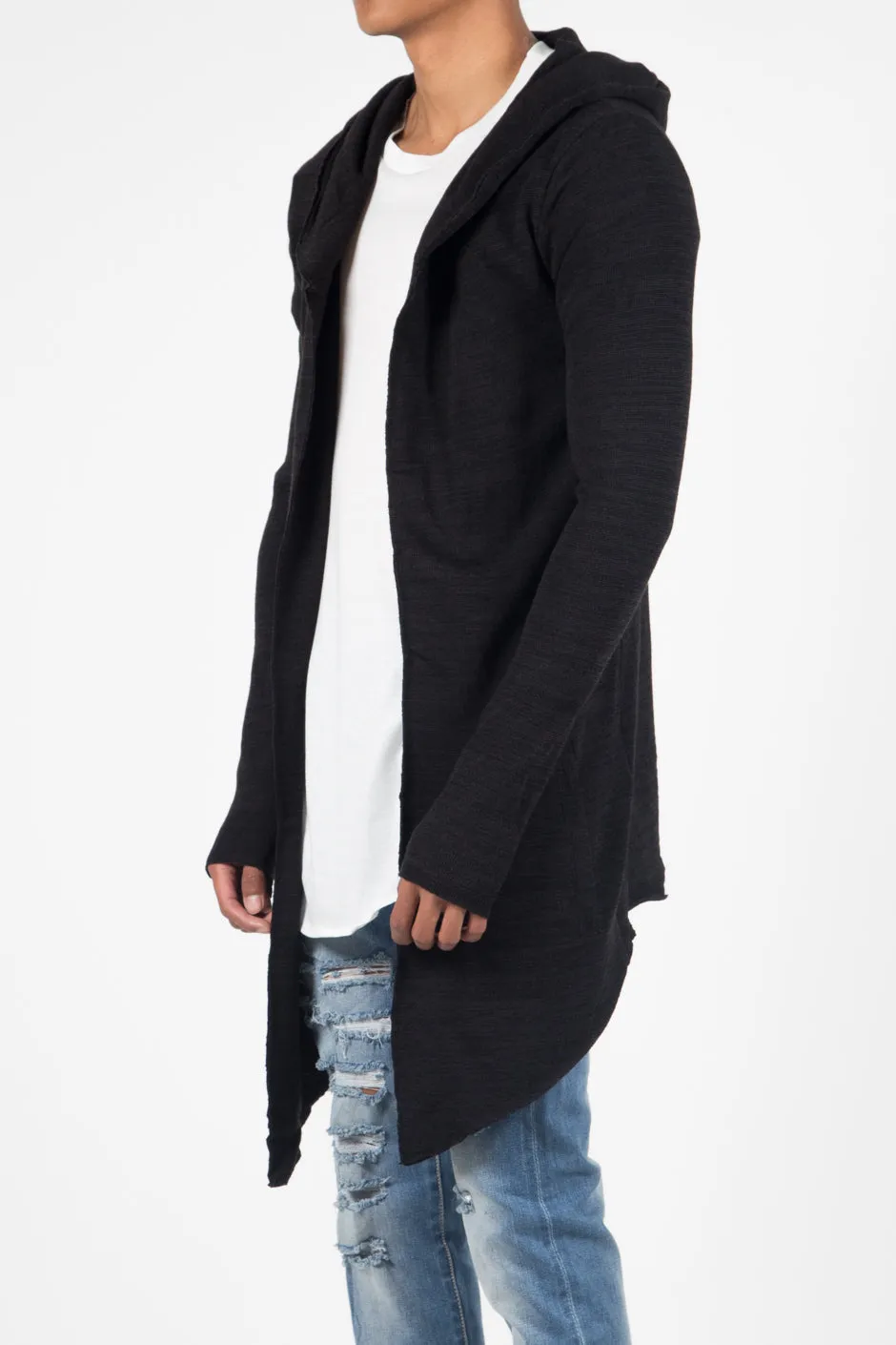 Gilet long capuche chiné noir 421CV