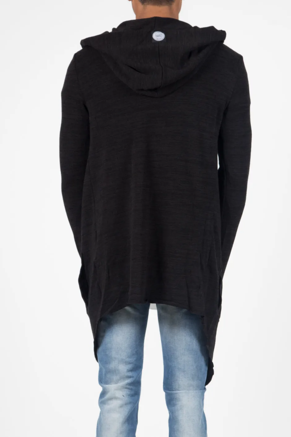 Gilet long capuche chiné noir 421CV